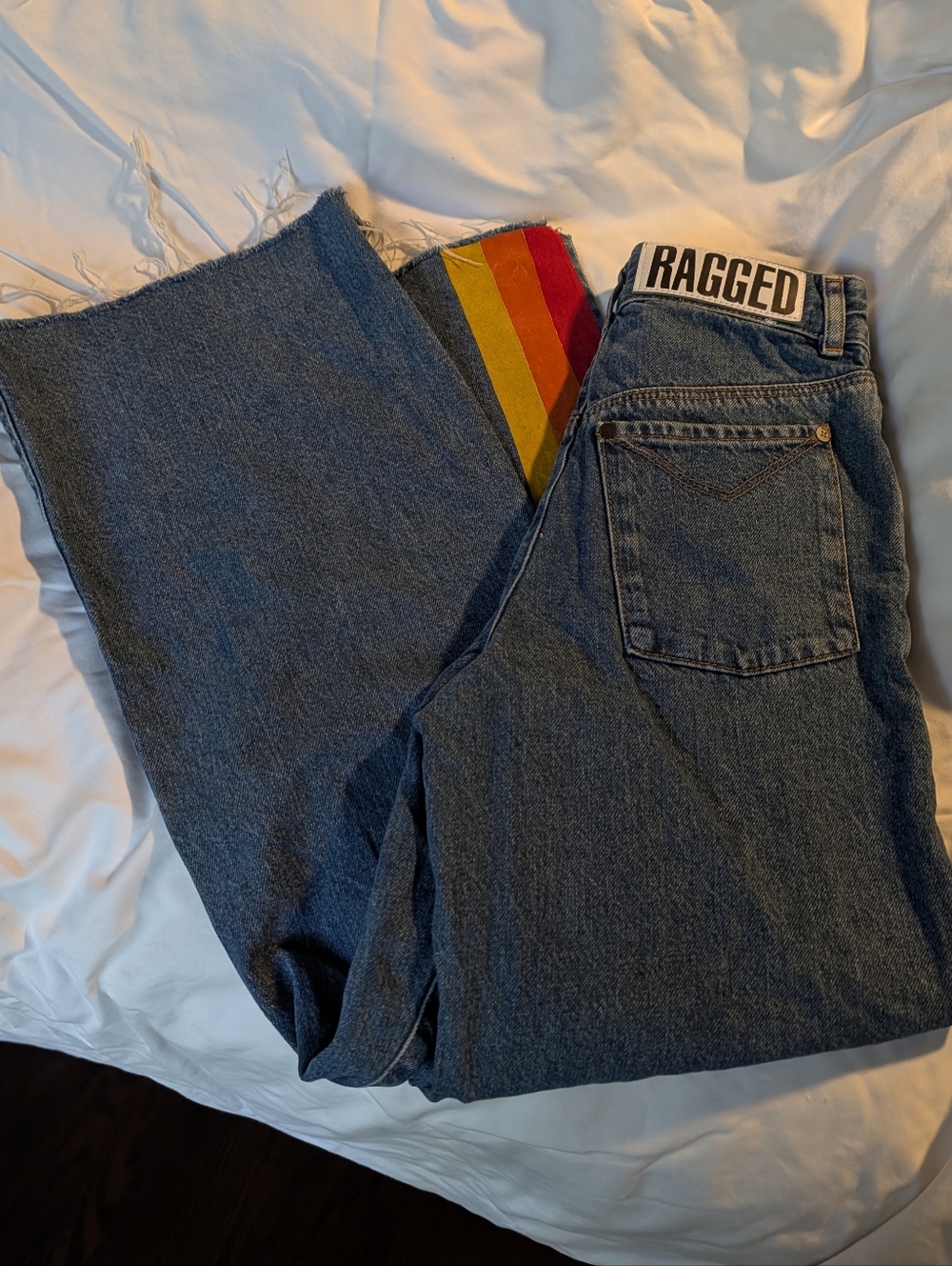 The Ragged Priest Women’s Wide Leg Jeans with Rainbow Stripe